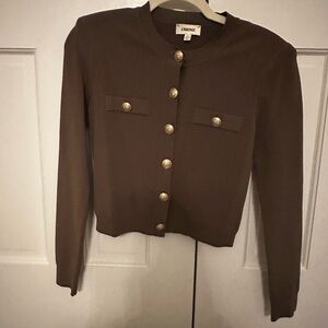 L'AGENCE Brown Cardigan with Gold Accents
